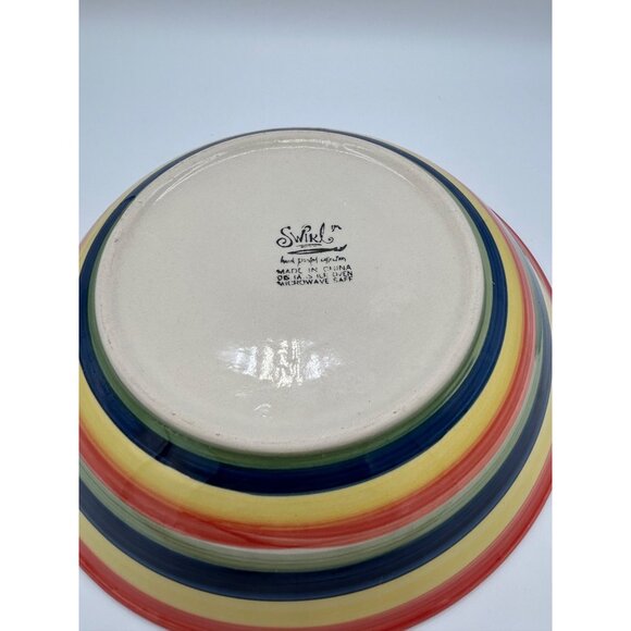 Swirl Serving Bowl Pasta Striped 12" Hand Painted Multi-color Granny Core - Picture 3 of 7